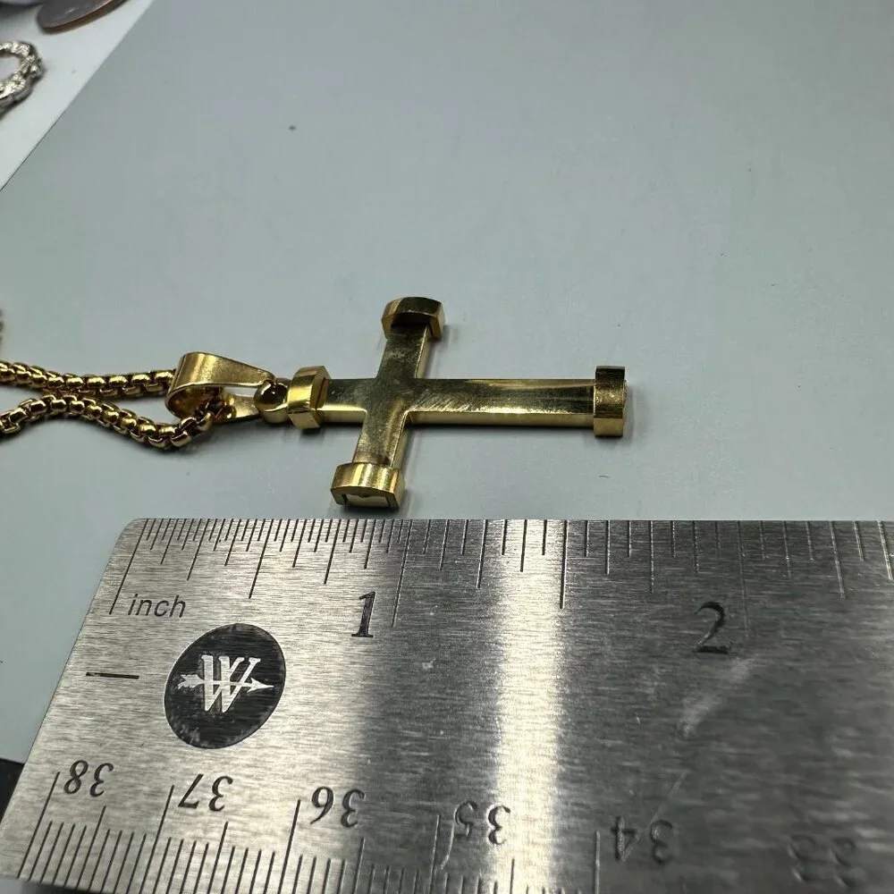 3/$30 Pendant Necklace Gold Tone Stainless Steel Chain Religious Faith